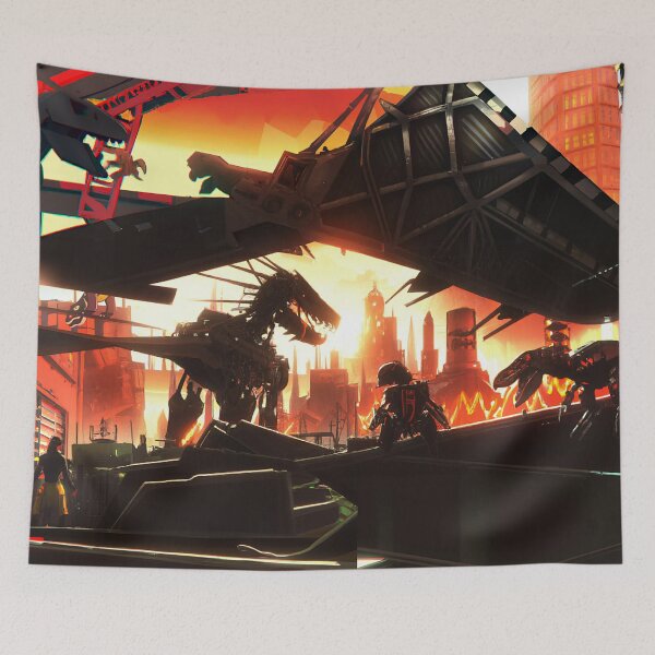 Item preview, anime art of robotic dinosaurs battling in an abandoned city1 designed and sold by silence28.
