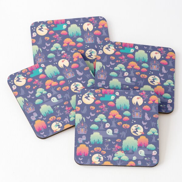 Item preview, Cute Spooky Halloween Forest in lilac, green and reddish colors on purple background designed and sold by Melissa Plugge-Dekker.