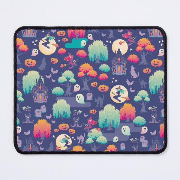 Item preview, Cute Spooky Halloween Forest in lilac, green and reddish colors on purple background designed and sold by Melissa Plugge-Dekker.