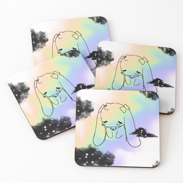 Item preview, KAWAII Pastel Black Star Clouds Sad Bunny  designed and sold by 7designsbynature.