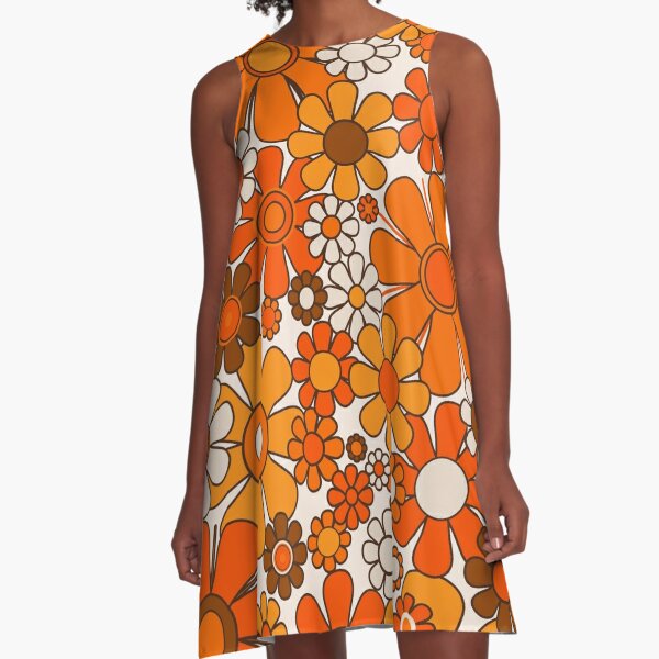 Retro 60s 70s Flowers - Vintage Style Floral Pattern in Thulian Pink,  Orange, Mustard, and Cream Sleeveless Top for Sale by kierkegaard