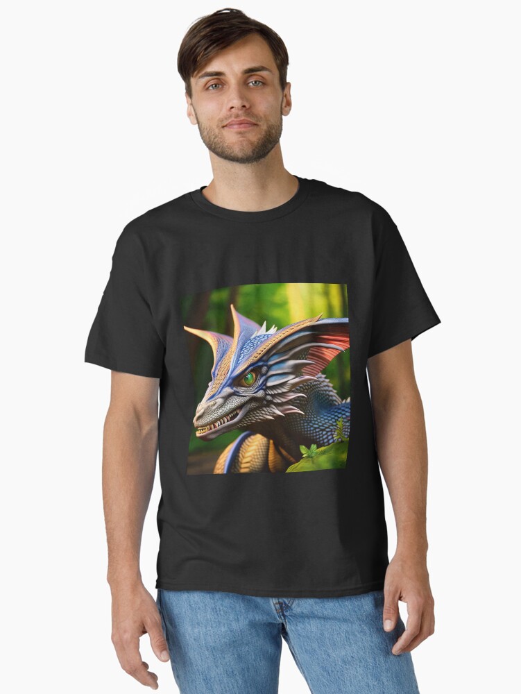 Thumbnail 2 of 7, Classic T-Shirt, Scaled White Colorful Dragon in the Jungle designed and sold by dragynrain.