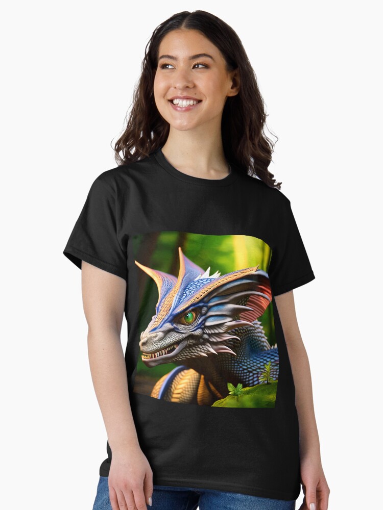 Thumbnail 1 of 7, Classic T-Shirt, Scaled White Colorful Dragon in the Jungle designed and sold by dragynrain.