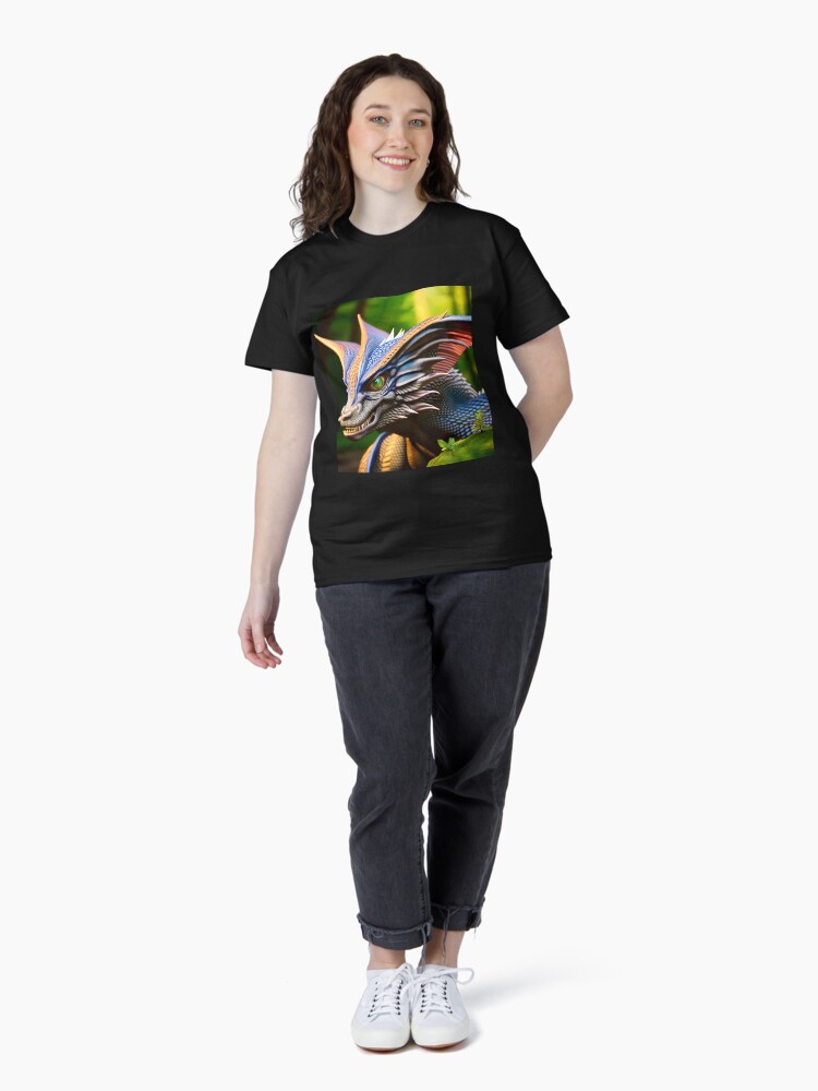 Thumbnail 4 of 7, Classic T-Shirt, Scaled White Colorful Dragon in the Jungle designed and sold by dragynrain.