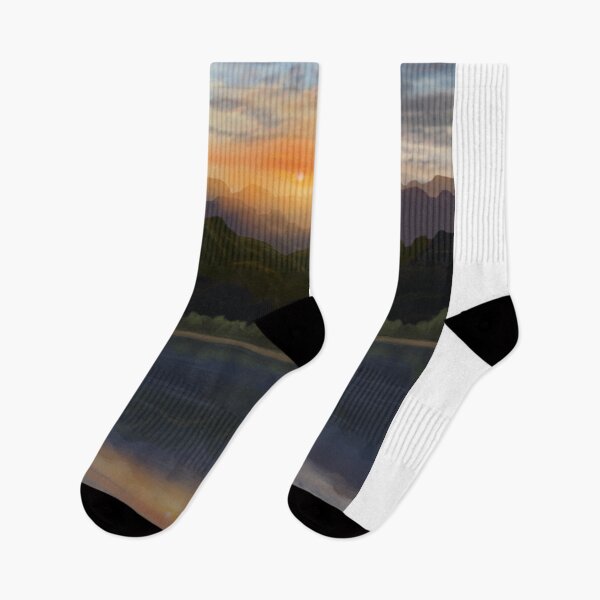Item preview, Radiant Mountain sunset by a lake with reflections designed and sold by Jane Domenech.