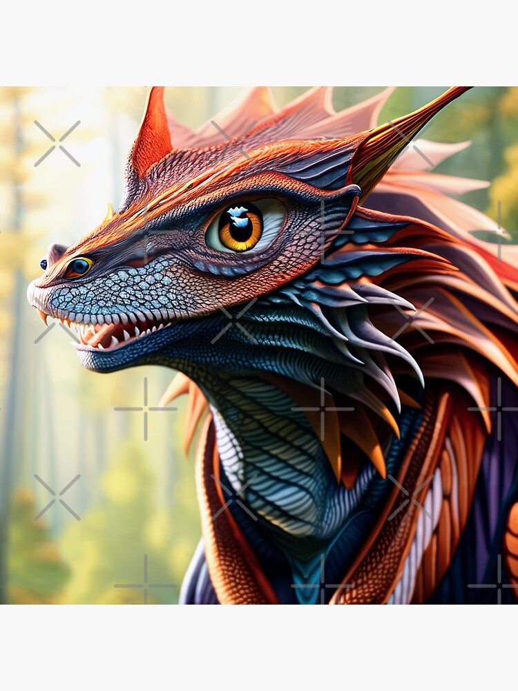 Thumbnail 3 of 3, Sticker, Scaled Blue and Red Jungle Dragon designed and sold by dragynrain.