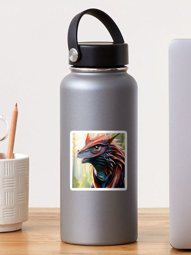 Thumbnail 1 of 3, Sticker, Scaled Blue and Red Jungle Dragon designed and sold by dragynrain.