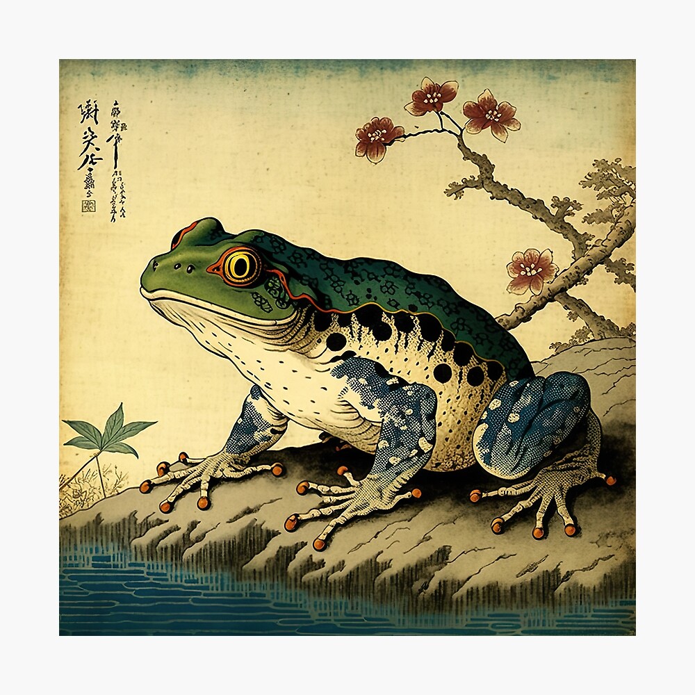 Frog Fishing Fishing rod' Poster, picture, metal print, paint by