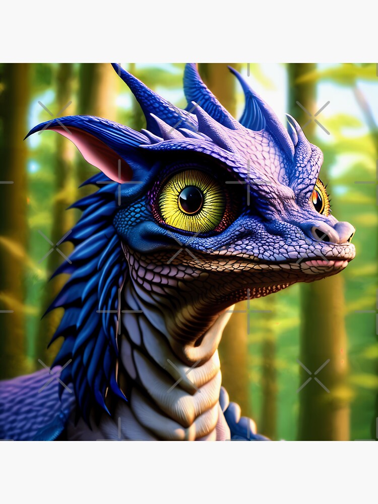 Thumbnail 3 of 3, Sticker, Smirking Blue Scaled Jungle Dragon with Big Eyes designed and sold by dragynrain.