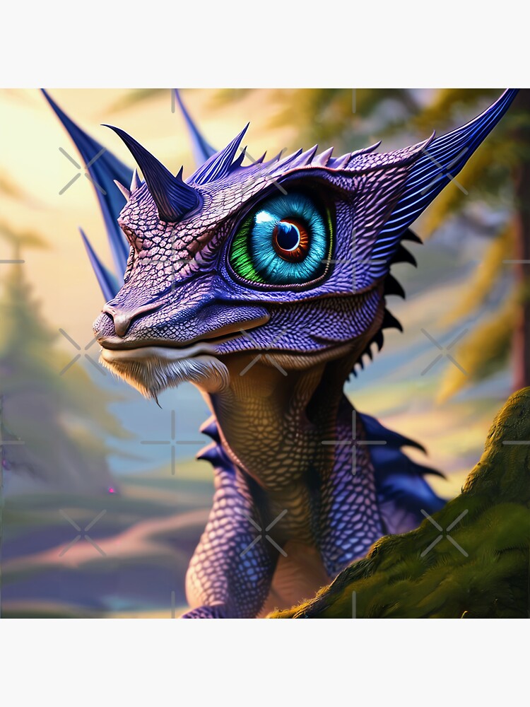 Thumbnail 3 of 3, Sticker, Purple Scaled Jungle Dragon with Big Blue Eyes designed and sold by dragynrain.
