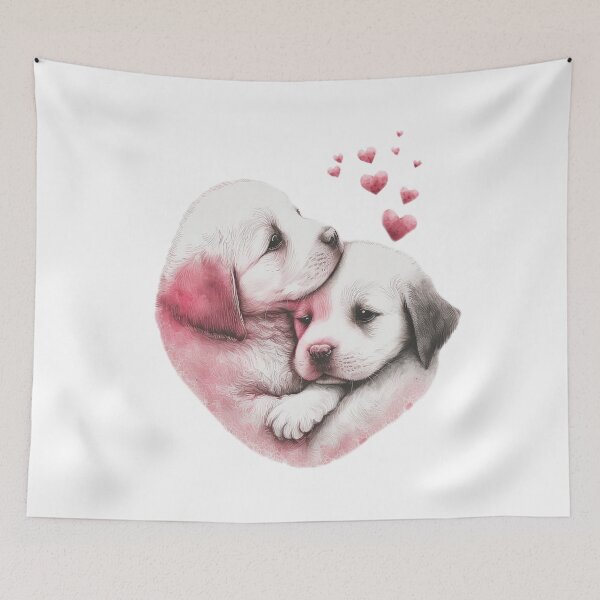 Item preview, Two puppies hugging and showing their love, romantic valentines day drawing designed and sold by MagicSatchel.