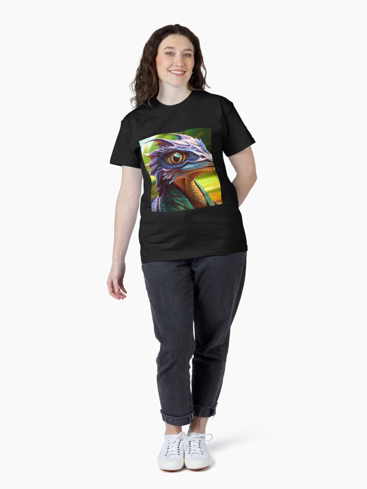 Thumbnail 4 of 7, Classic T-Shirt, Purple, Green and Yellow Scaled Jungle Dragon with Big Eyes designed and sold by dragynrain.