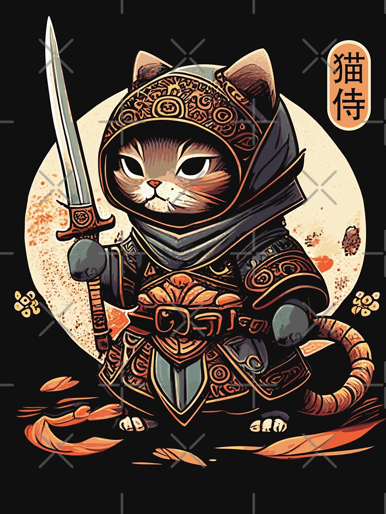 Japanese Samurai Cat Tattoo, Kawaii Ninja Cat 