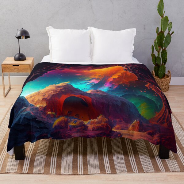 Artikelvorschau, Beautiful Flat Colorful View Outside Alien Cave Digital Painting entworfen und verkauft von CodeAndColors.