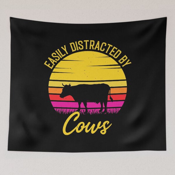 Item preview, Easily Distracted by Cows - Retro Vintage Funny Cow Lovers Gift designed and sold by Creative Angel.