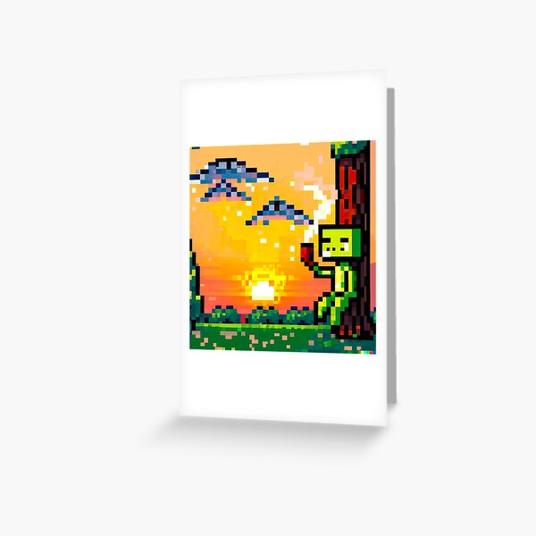 Creeper Face Pixel Art Build-On Greeting Card
