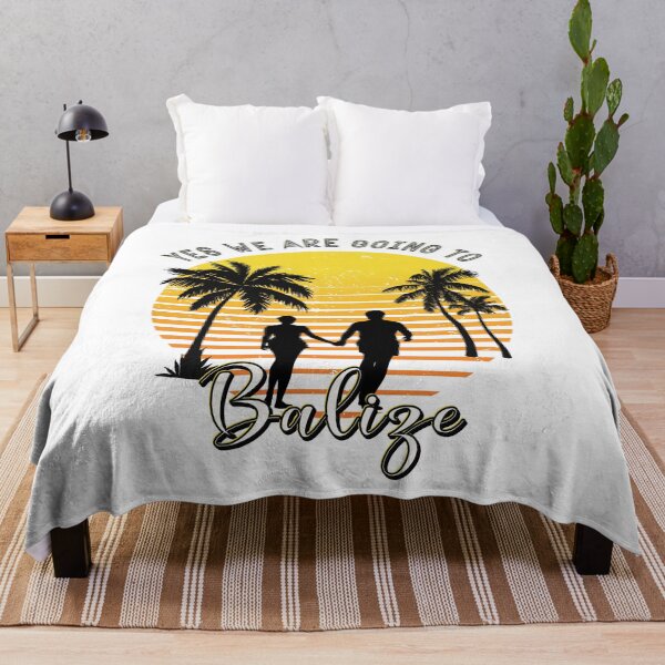 Artikelvorschau, Ja, wir fahren nach Belize mit Palmenabend im Retro-Sonnenuntergang entworfen und verkauft von TipTopTapo.