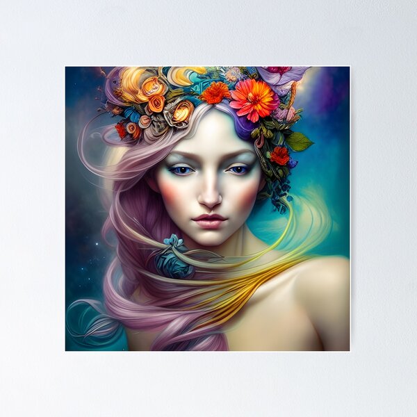 Female face portrait covered in flowers Poster for Sale by Remco