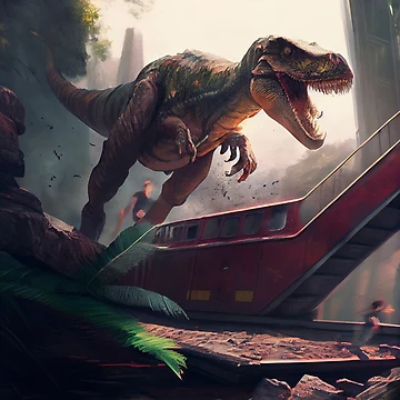 Vorschaubild zum Design Huge Dinosaur Running Rampant in a City Digital Painting von CodeAndColors
