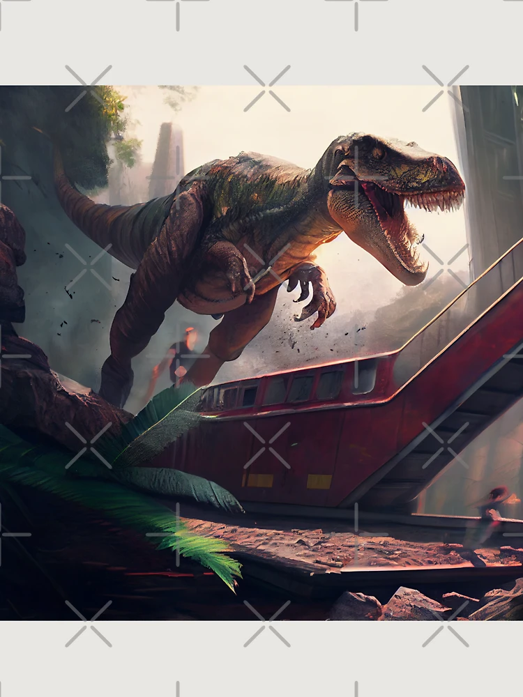 Thumbnail 6 von 6, Premium Oversized Pullover, Huge Dinosaur Running Rampant in a City Digital Painting designt und verkauft von CodeAndColors.