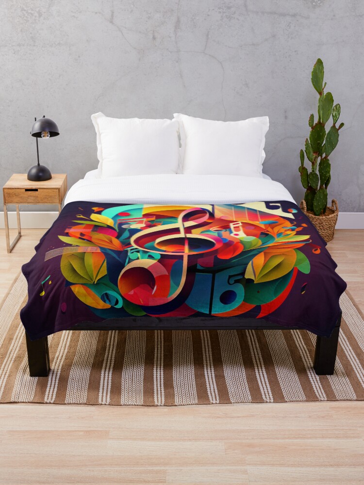 Imagen 1 de 6, Manta con la obra Bright Colorful 3D Musical Print Digital Painting, diseñada y vendida por CodeAndColors.