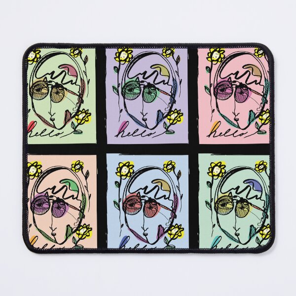 Item preview, Hello Darlin Abstract Face with Glasses and Flowers Line Art Six Block Rainbow Design designed and sold by SleepingInCo.