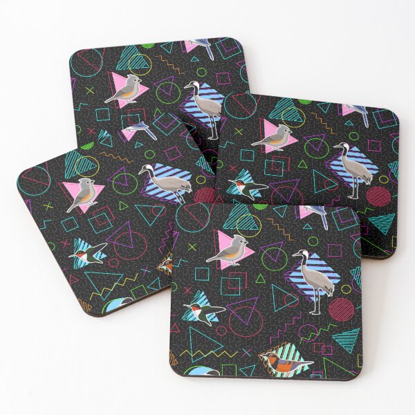 Item preview, Birds of the 80s Neon Pattern - Black Colorful designed and sold by ParadisoVia.