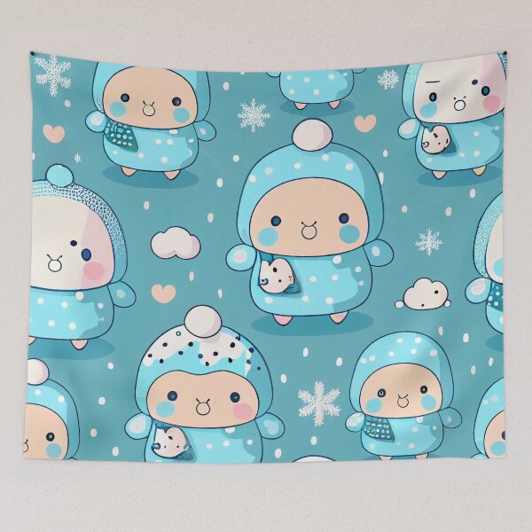 Item preview, Fun Kawaii Winter Snow Pattern Digital Painting designed and sold by CodeAndColors.