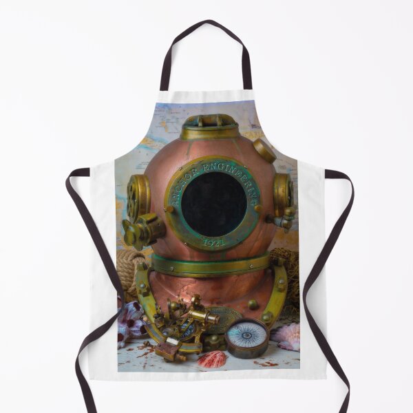 Item preview, Diving Helmet And Old Map With Compass designed and sold by Garry Gay.