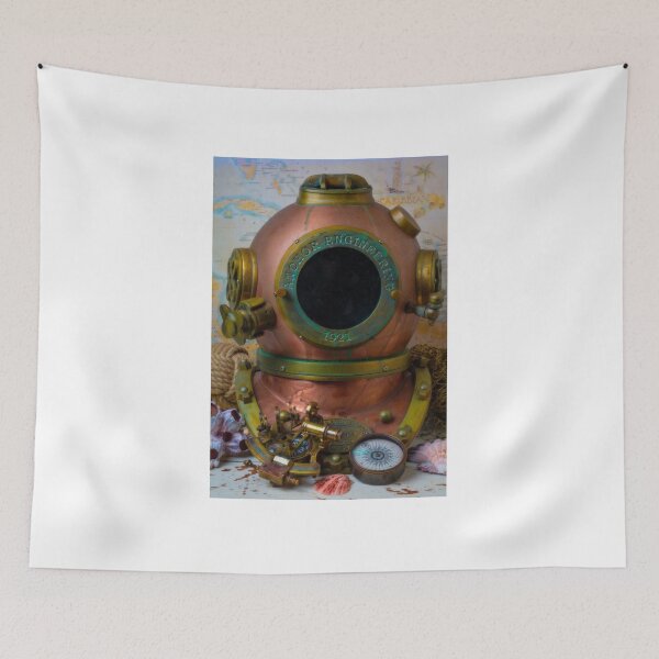 Item preview, Diving Helmet And Old Map With Compass designed and sold by Garry Gay.