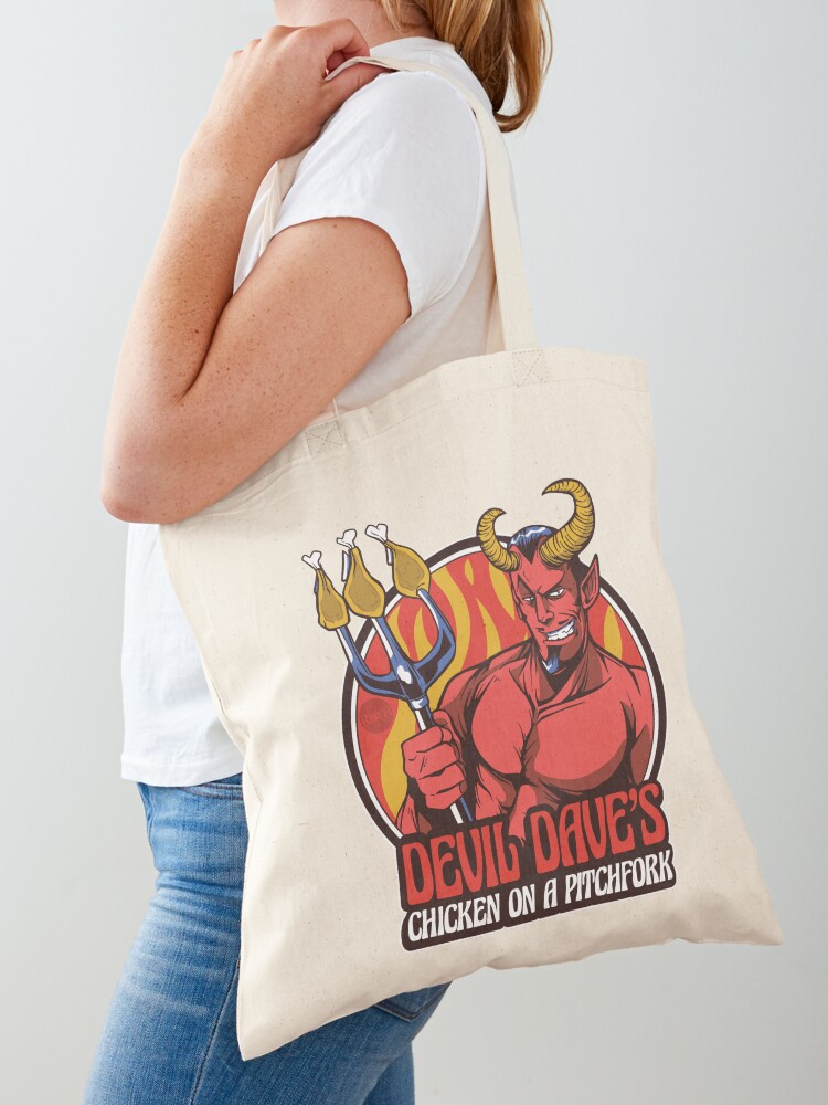 Thumbnail 1 of 5, Tote Bag, Devil Dave's Chicken on a Pitchfork designed and sold by mandymroth.