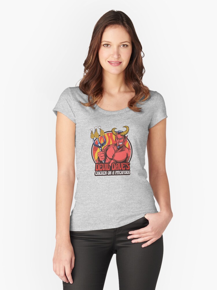 Thumbnail 1 of 3, Fitted Scoop T-Shirt, Devil Dave's Chicken on a Pitchfork designed and sold by mandymroth.