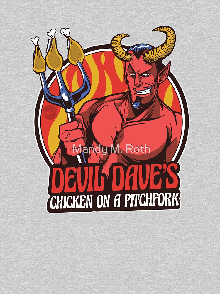 Thumbnail 3 of 3, Fitted T-Shirt, Devil Dave's Chicken on a Pitchfork designed and sold by mandymroth.
