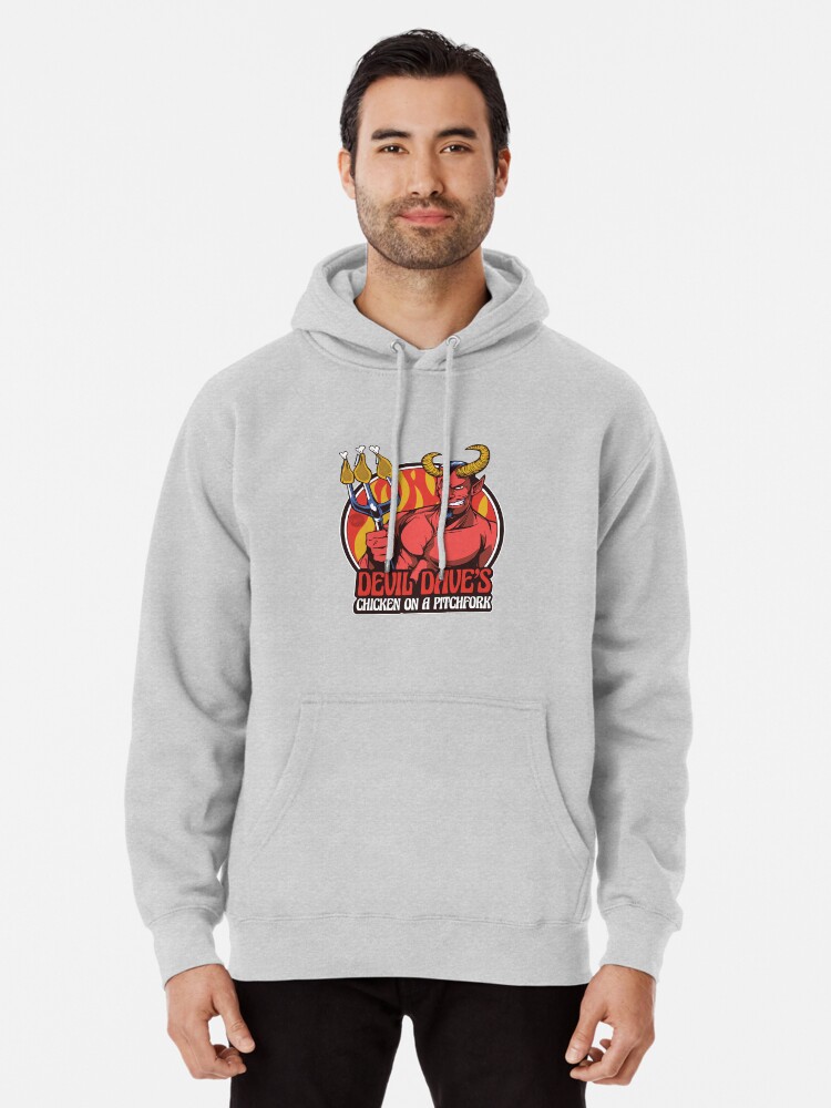Thumbnail 1 of 5, Pullover Hoodie, Devil Dave's Chicken on a Pitchfork designed and sold by mandymroth.