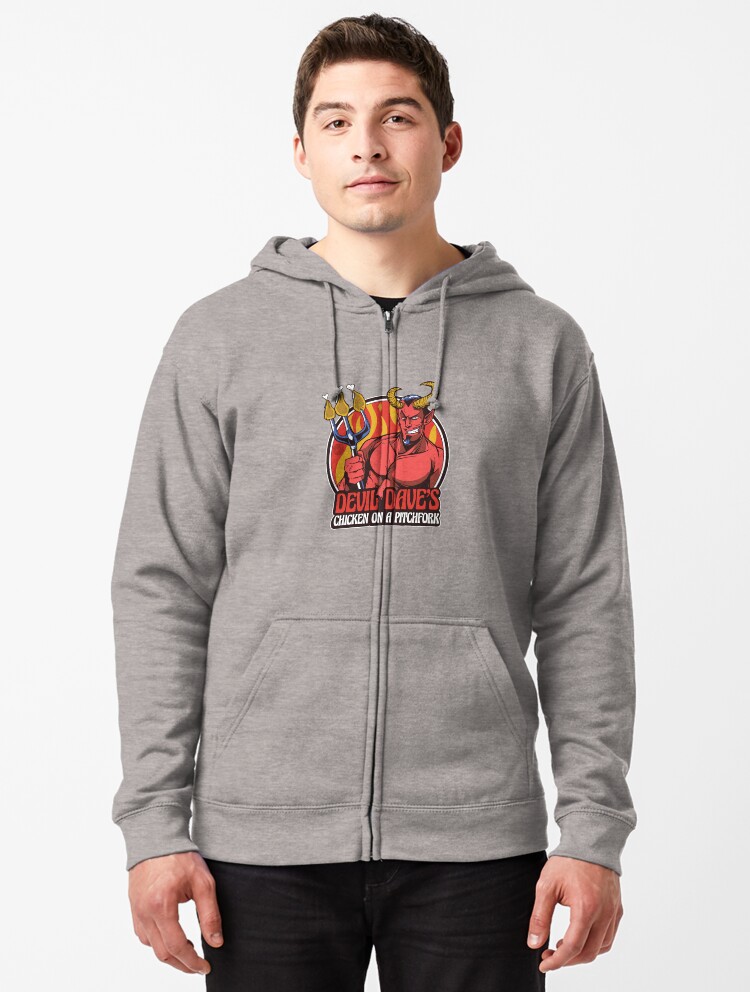 Thumbnail 1 of 5, Zipped Hoodie, Devil Dave's Chicken on a Pitchfork designed and sold by mandymroth.