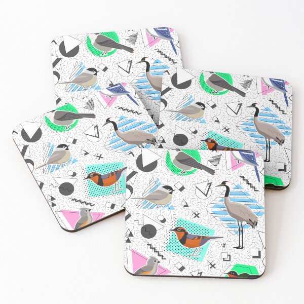 Item preview, Birds of the 80s Neon Pattern - White designed and sold by ParadisoVia.