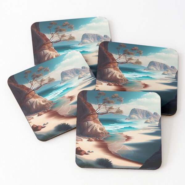 Item preview, Bright Ocean Cove Landscape Digital Painting designed and sold by CodeAndColors.