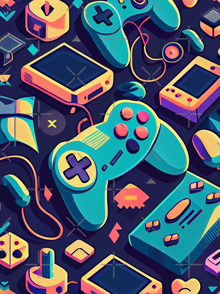 Thumbnail 3 von 3, Tuch, Flat Fun Gaming Controller Pattern Digital Painting designt und verkauft von CodeAndColors.