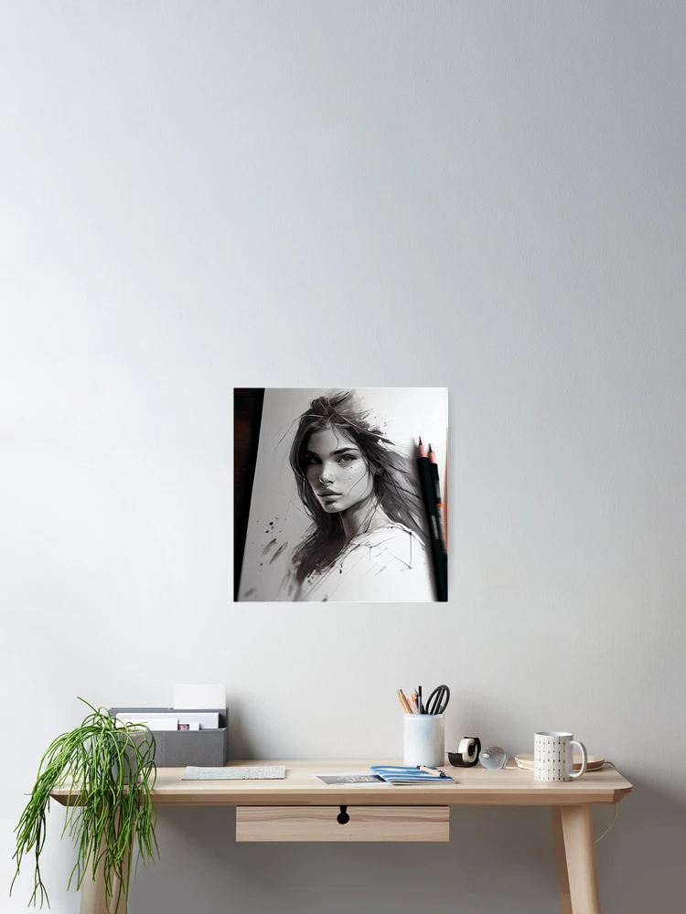 Imagen 2 de 3, Póster con la obra Sketch of Pretty Model Girl Digital Painting, diseñada y vendida por CodeAndColors.