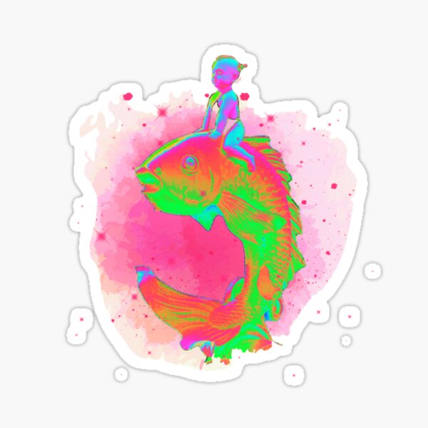 Kid on Koi Fish Sticker
