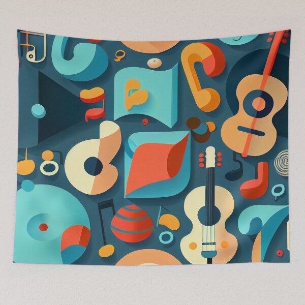 Item preview, Bright Vibrant Music and Guitar Pattern Digital Painting designed and sold by CodeAndColors.