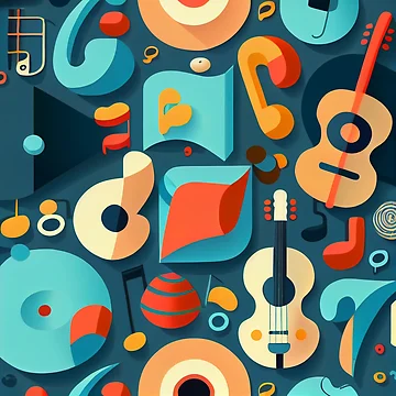 Vorschaubild zum Design Bright Vibrant Music and Guitar Pattern Digital Painting von CodeAndColors
