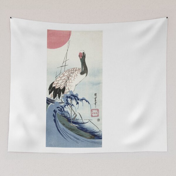 Item preview, Crane, Wave and Rising Sun (1830) Vintage Woodblock Prints by Utagawa Hiroshige designed and sold by Oldetimemercan.
