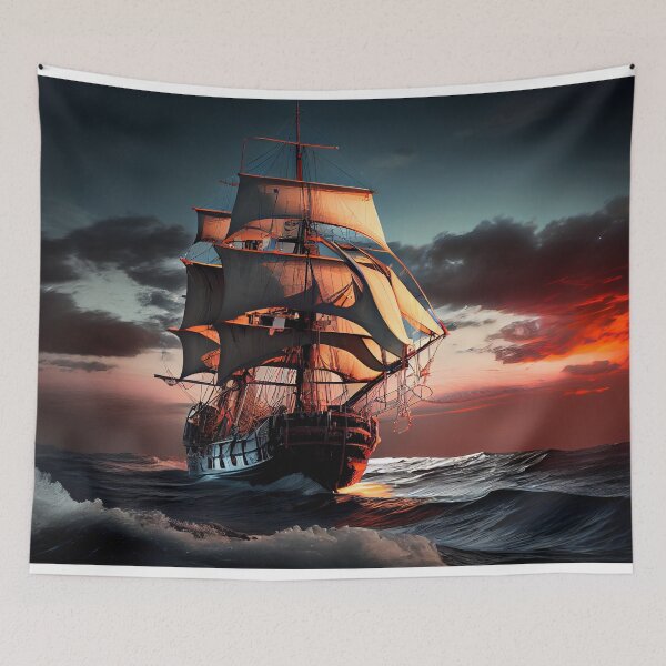 Item preview, Ship at sea under a red sky designed and sold by GoBeyondChannel.