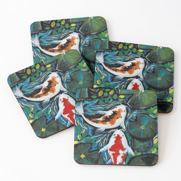 Item preview, Koi Fish Pond Gouache Painting designed and sold by KatiaMart.