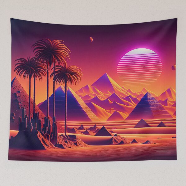 Item preview, Electro-Chromatic Oasis: A Retrowave Pyramid Landscape designed and sold by Mullet Monkey.