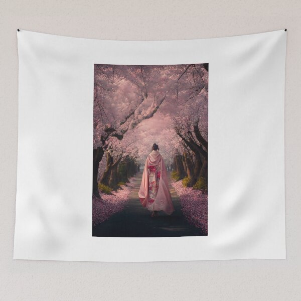 Item preview, A beautiful Chinese painting with cherry blossoms and a kimono designed and sold by Patrick Edwards.