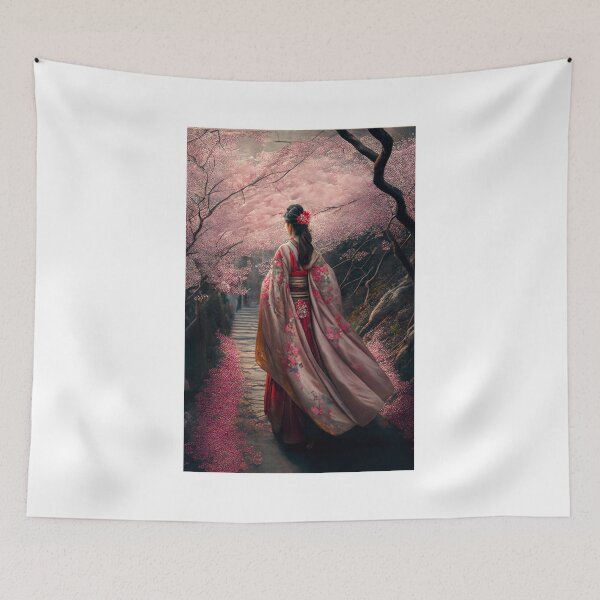 Item preview, A beautiful Chinese painting with cherry blossoms and a kimono designed and sold by Patrick Edwards.