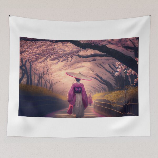 Item preview, A beautiful Chinese painting with cherry blossoms and a kimono designed and sold by Patrick Edwards.
