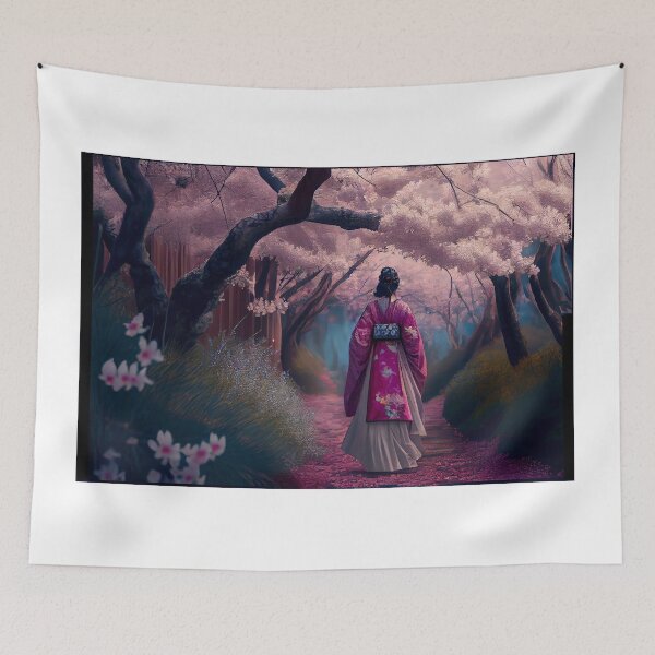 Item preview, A beautiful Chinese painting with cherry blossoms and a kimono designed and sold by Patrick Edwards.
